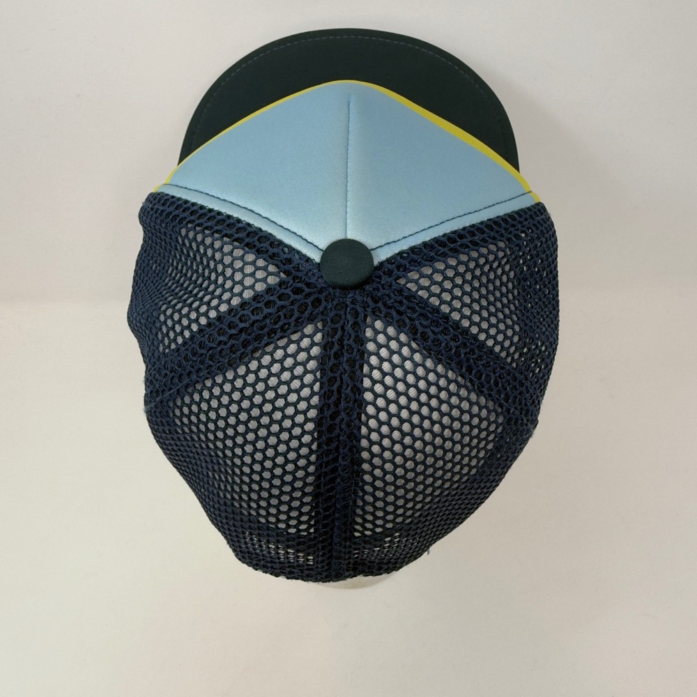 Movi EVRYday Striped Trucker Hat Navy Blue Yellow Orange Mountain Logo Mesh Cap‎ - Picture 7 of 12